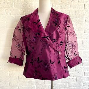 Vintage Floral Sheer Purple Blazer 16 Kathy Roberts 80’s Blouse Top